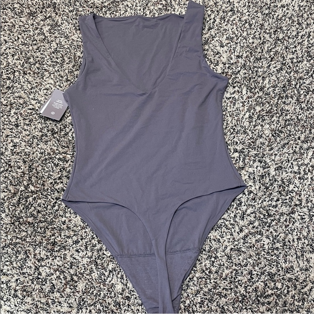 Auden Luxe Stretch High Neck V Back Mauve Gray Thong Bodysuit Var Sizes | NWT - Picture 8 of 11